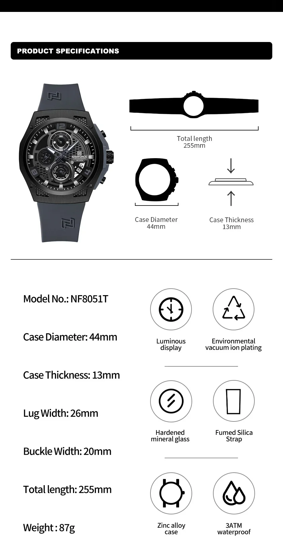 NAVIFORCE NF8051T  Luxury Desi - Silicone Sport Band 评论和价格