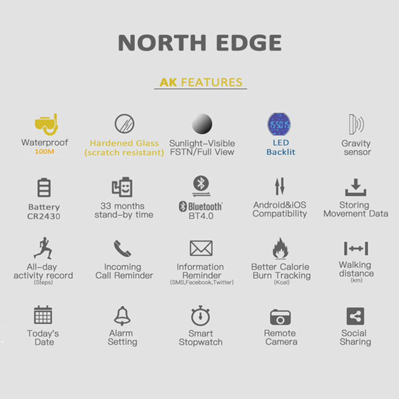 NORTH EDGE AK 100M Waterproof  - Smartwatch Watches For Men Digital 评论和价格