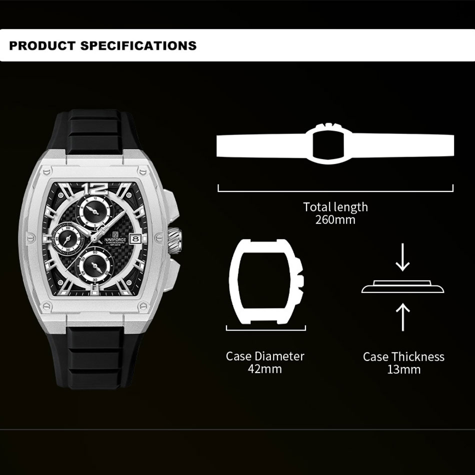 NAVIFORCE Men's Waterproof Lux - Silicone Sport Band 评论和价格