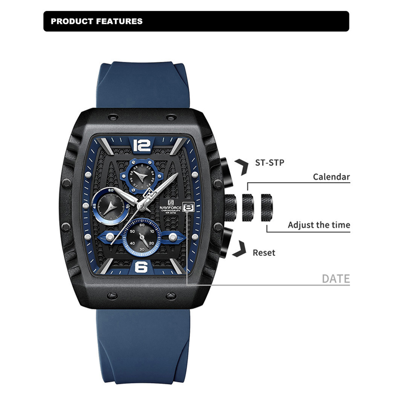 NAVIFORCE Men's Luxury Watch W - Silicone Sport Band 评论和价格