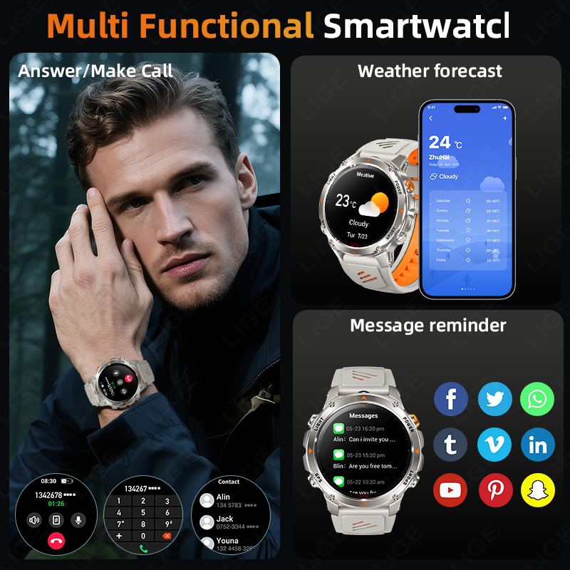 LIGE Rugged GPS Track Smart Wa - Smartwatch Watches For Men 评论和价格