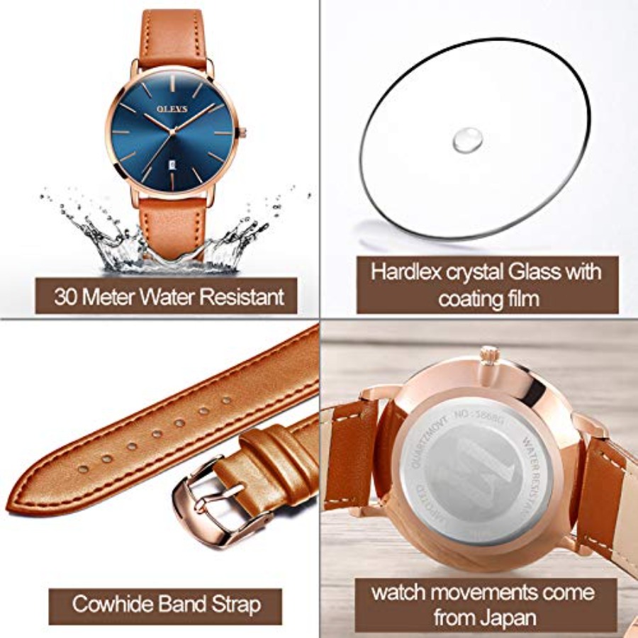 OLEVS Men Leather Watches Blac - Smartwatch Watches For Men Digital 评论和价格